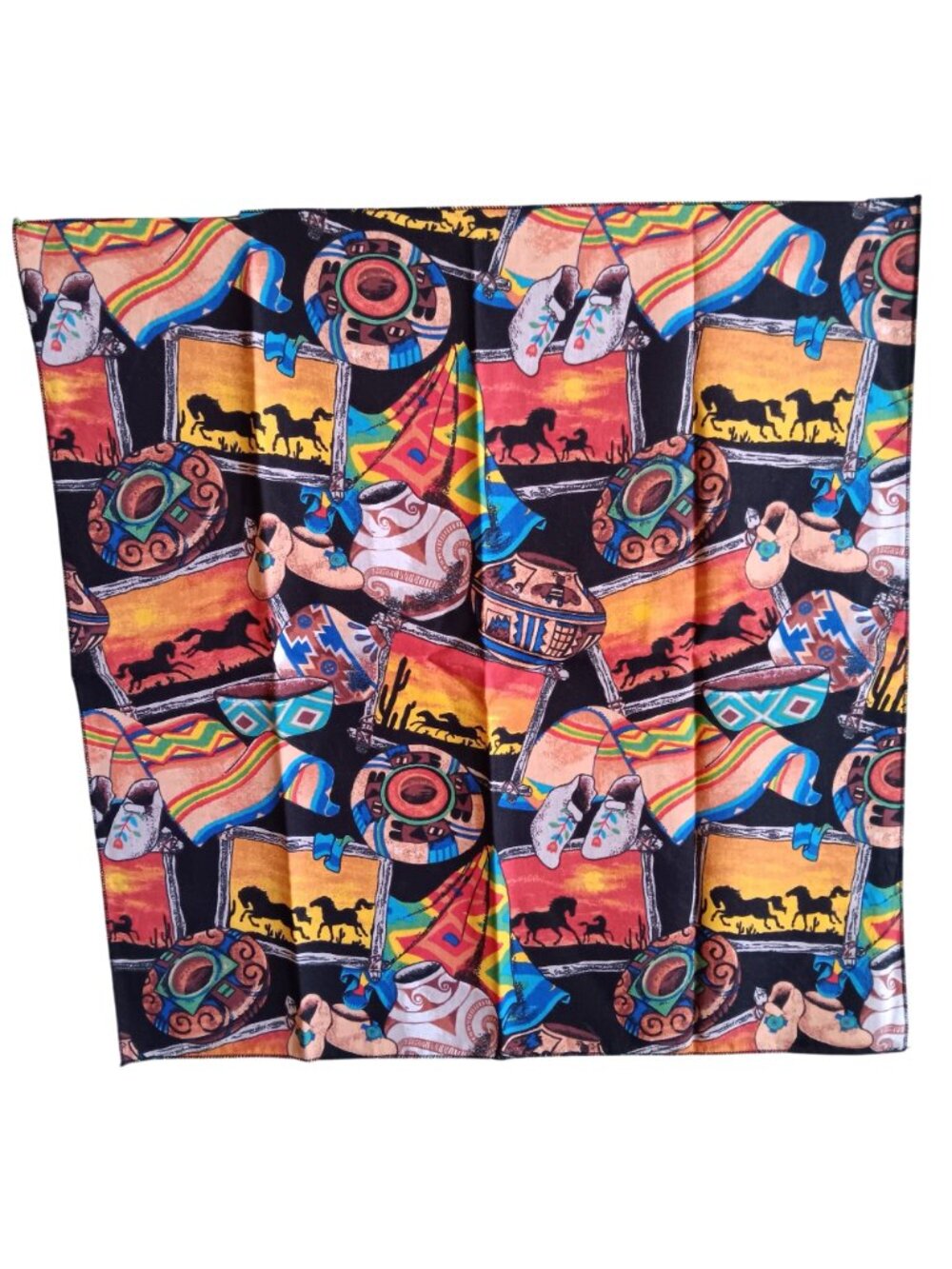 Vintage Hanky Bandana 20x20" Southwestern Western Mexico Cowboy Horse Boot